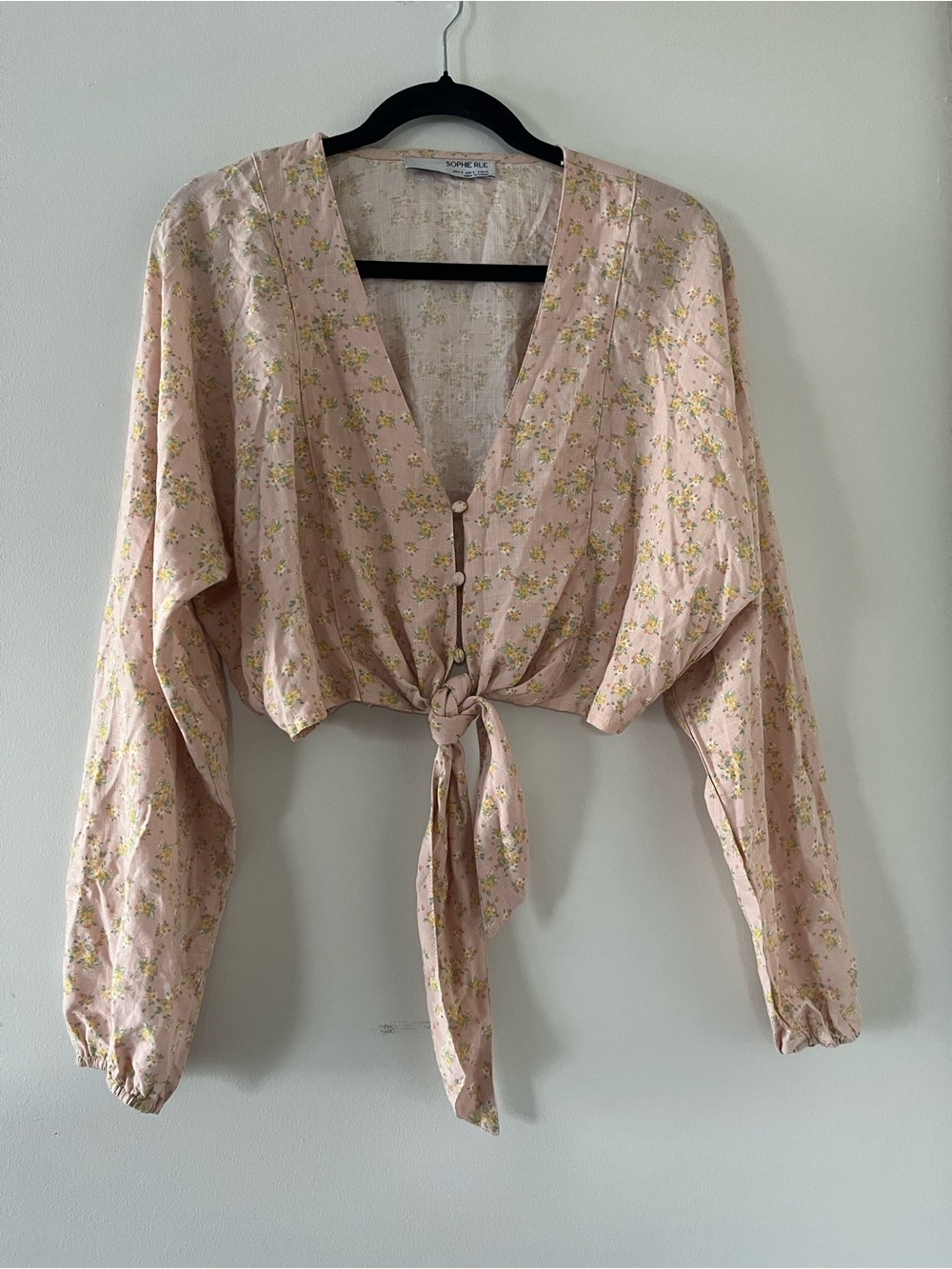 Sophie Rue Pink Ditsy Floral Tie Front Top Small Cottagecore Coquette Romantic